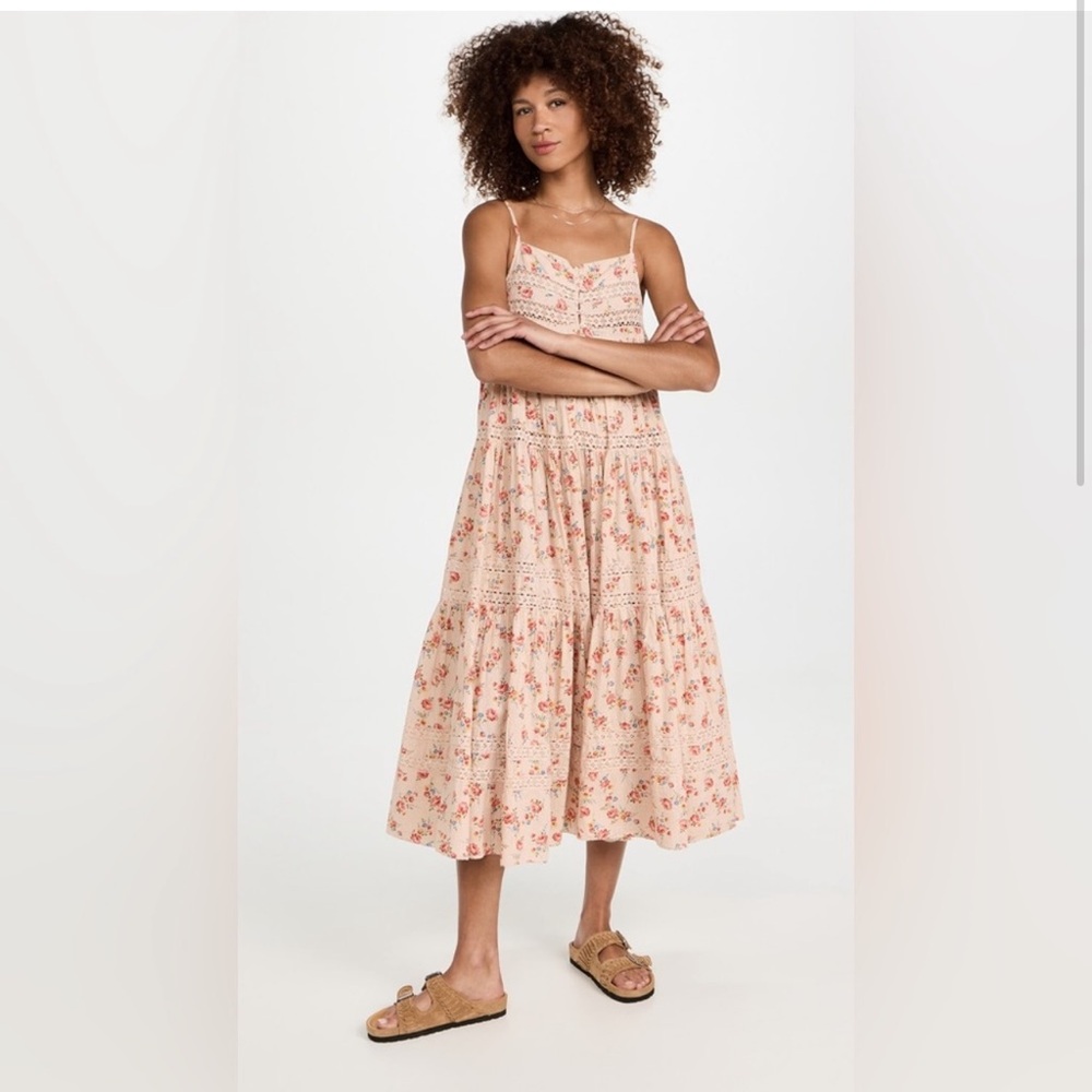 THE GREAT. Serenade Floral Midi in Pink Rose Print